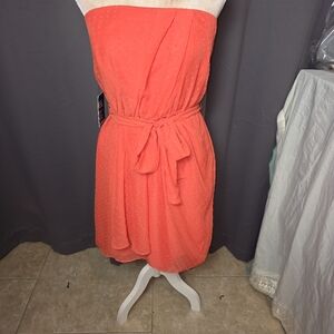 Express Strapless‎ Chiffon Dress NWT Size 12 Coral Red Belted Party